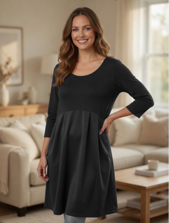 Long Sleeved Pleated Waist Fashion Dress